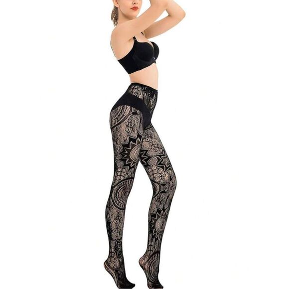 Patterned floral fishnet tights - Picture 4 of 6